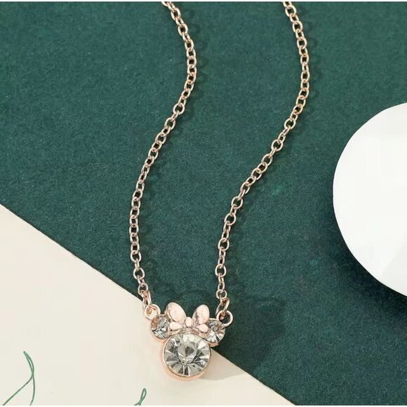 Minnie Park Icon Bow Necklace S925 Silver Rose Gold Plated Cubic Zirconia 19.68" - Picture 10 of 12